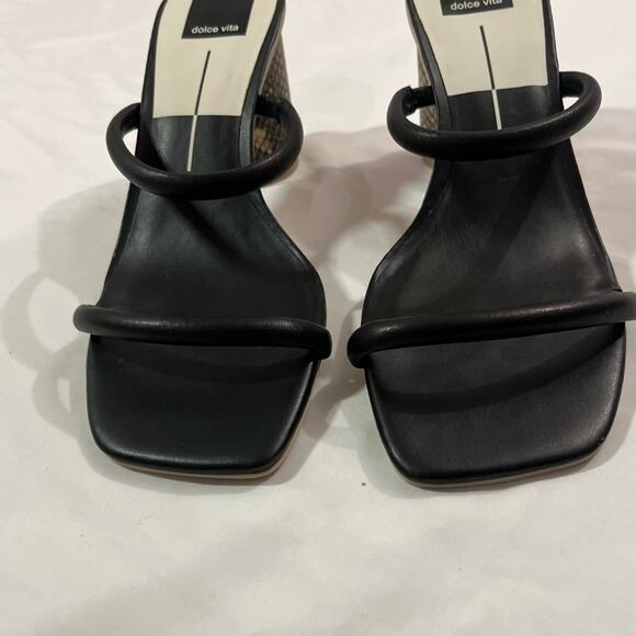 Dolce Vita Noles Black Leather High Heels Slip on Open Toe Snake Print Size 10 - Picture 5 of 11